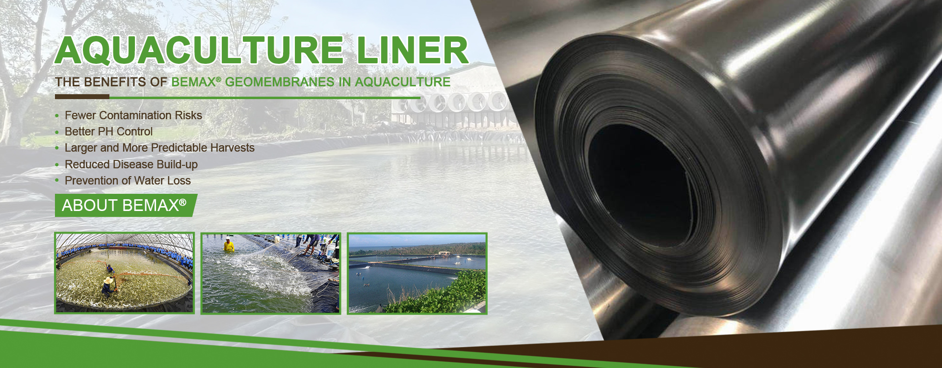 Banner Bemax Aquaculture Liner showing product showcase